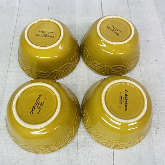 Chris Madden JC Penny CORVELLA GOLD  Embossed Scrolls Stoneware Bowls Set of 4 - Picture 9 of 16
